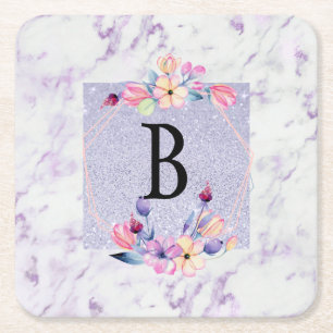 Dessous De Verre Carré Monogramme Chic Purple Personnalisable Peuvent ref