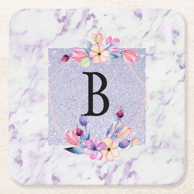 Dessous De Verre Carré Monogramme Chic Purple Personnalisable Peuvent ref (Devant)