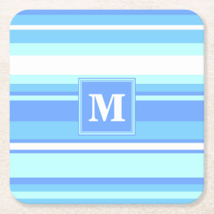 Dessous De Verre Carré Monogramme ciel bandes bleues