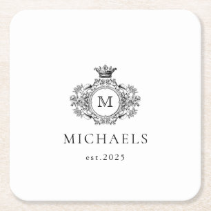 Dessous De Verre Carré Monogramme classique Crest noir et blanc