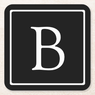 Dessous De Verre Carré Monogramme classique simple   Texte noir et blanc