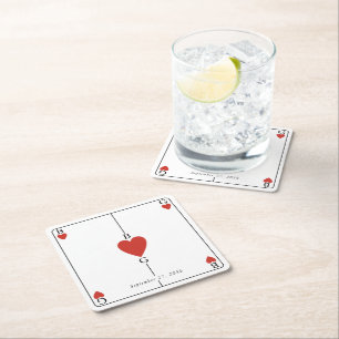Dessous De Verre Carré Monogramme Coeurs de jeu Mariage de carte