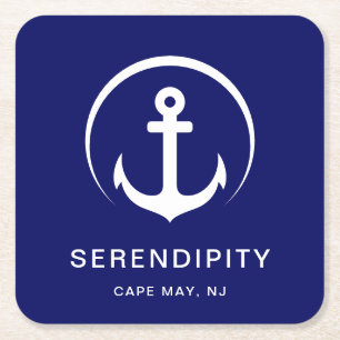 Dessous De Verre Carré Monogramme de bateau moderne Marine bleu