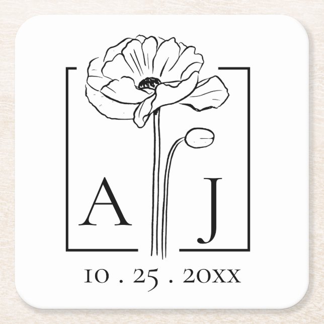 Dessous De Verre Carré Monogramme de Coquelicot (Devant)