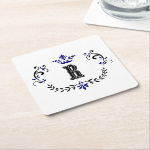 Dessous De Verre Carré Monogramme de couronne 'R'