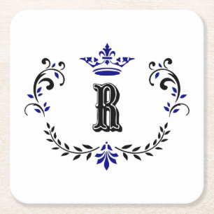Dessous De Verre Carré Monogramme de couronne 'R'