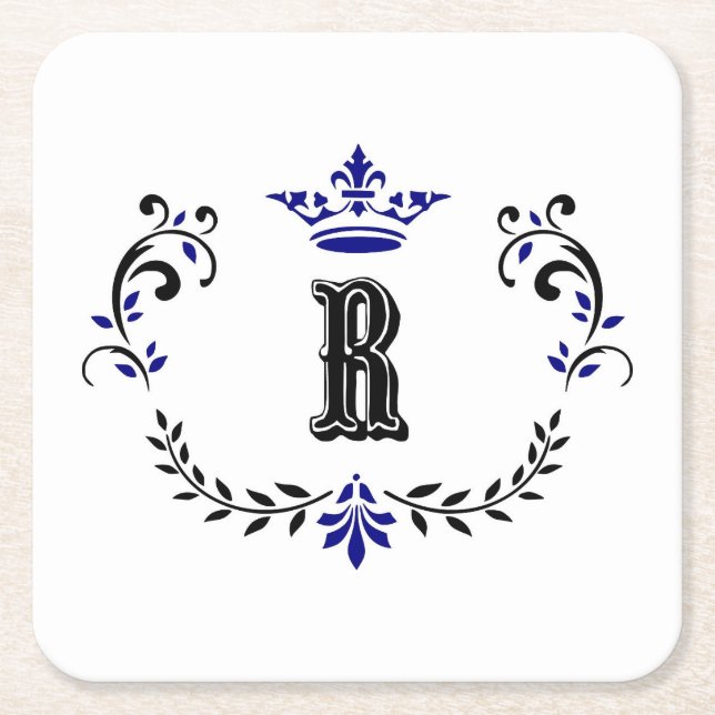 Dessous De Verre Carré Monogramme de couronne 'R' (Devant)