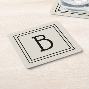 Dessous De Verre Carré Monogramme de ferme moderne en tan et noir initial