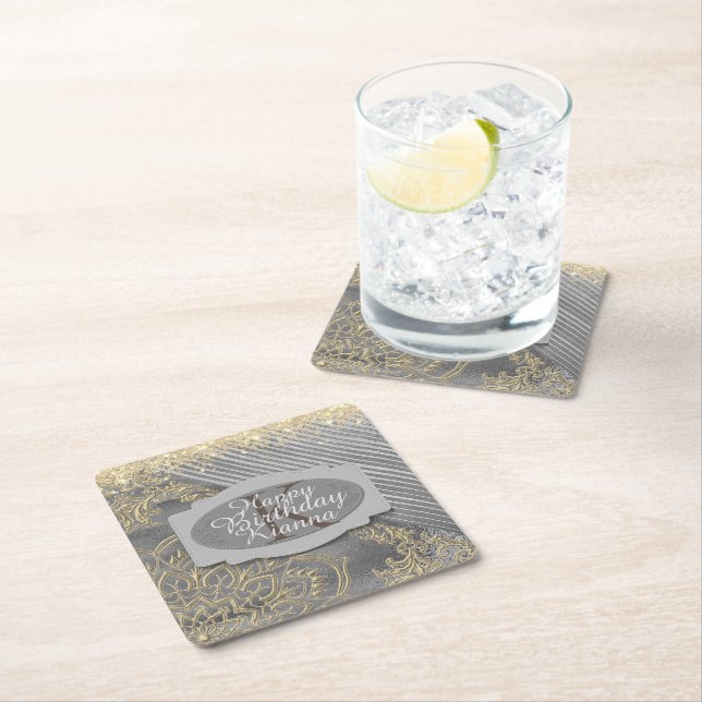 Dessous De Verre Carré Monogramme de mandala chic (En situation)