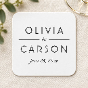 Dessous De Verre Carré Monogramme de mariage élégant noir et blanc