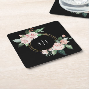 Dessous De Verre Carré Monogramme de Mariage noir flou