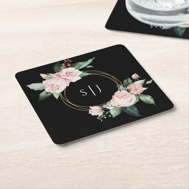 Dessous De Verre Carré Monogramme de Mariage noir flou (Incliné)