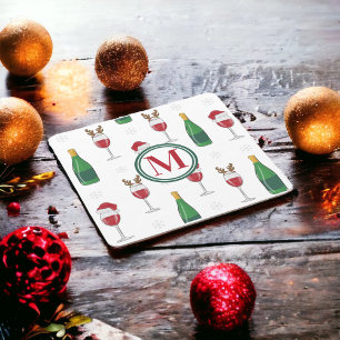 Dessous De Verre Carré Monogramme de neige de Noël Père Noël Reindeer