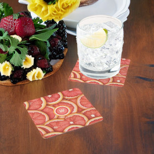 Dessous De Verre Carré Monogramme de pamplemousse rose fraîchement récolt