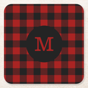 Dessous De Verre Carré Monogramme de plaid de Buffalo