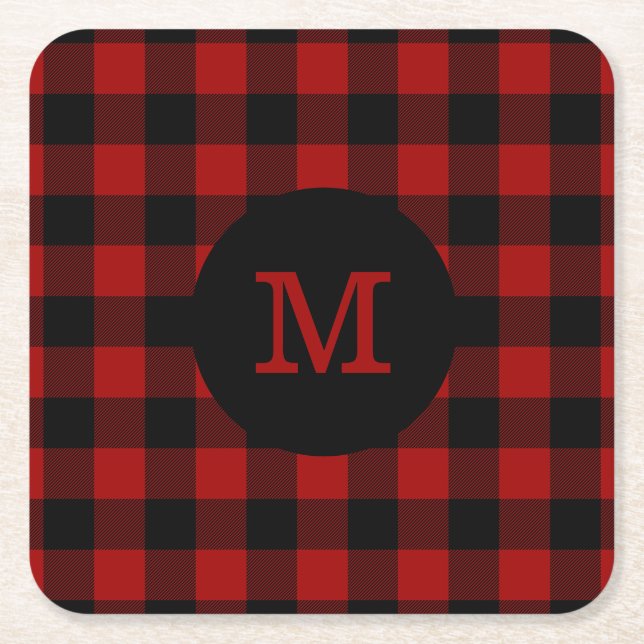 Dessous De Verre Carré Monogramme de plaid de Buffalo (Devant)