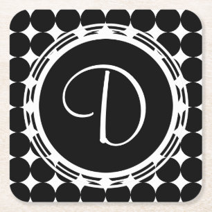 Dessous De Verre Carré Monogramme de point Polka Noir