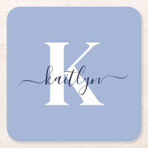 Dessous De Verre Carré Monogramme de script bleu moderne