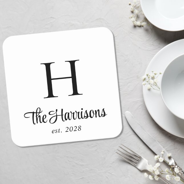 Dessous De Verre Carré Monogramme de script moderne (Créateur téléchargé)