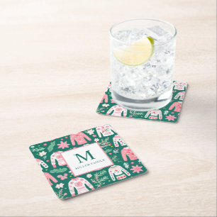Dessous De Verre Carré Monogramme de vacances coloré laide