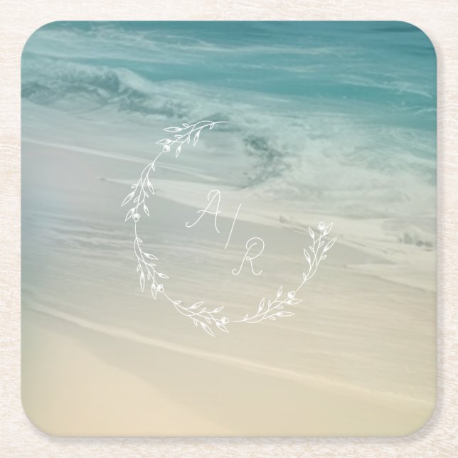 Dessous De Verre Carré Monogramme d'événement de plage (Devant)