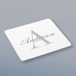 Dessous De Verre Carré Monogramme élégant blanc et gris
