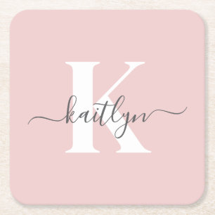 Dessous De Verre Carré Monogramme élégant rose poudré gris