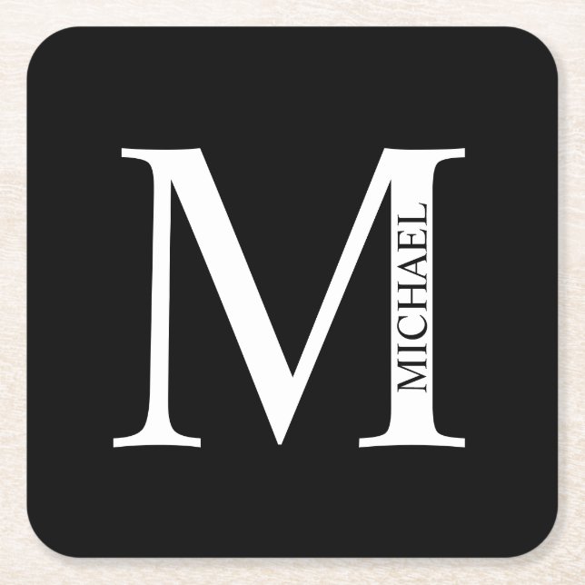 Dessous De Verre Carré Monogramme et nom personnalisés (Devant)