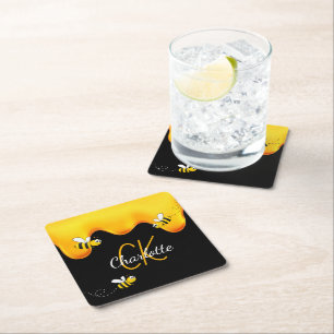 Dessous De Verre Carré Monogramme goutte de miel d'abeilles noires