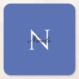 Dessous De Verre Carré Monogramme initial manuscrit propre nom bleu