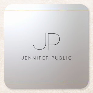 Dessous De Verre Carré Monogramme initial Modèle tendance Gold Silver