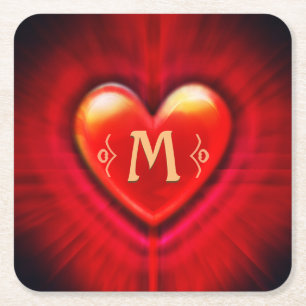 Dessous De Verre Carré Monogramme initial sur mesure du coeur rouge Desso