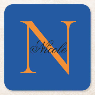 Dessous De Verre Carré Monogramme initiale écrite à la main en bleu profo