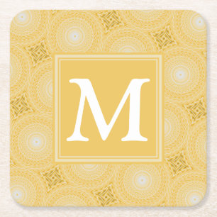 Dessous De Verre Carré Monogramme jaune cercles motif