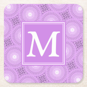 Dessous De Verre Carré Monogramme lilas cercles pourpres motif