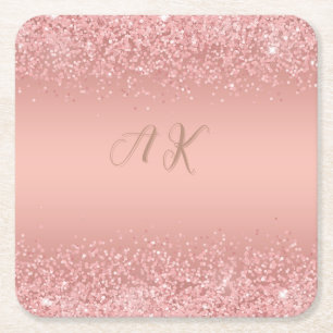 Dessous De Verre Carré Monogramme Luxueux Rose Doré Élégant
