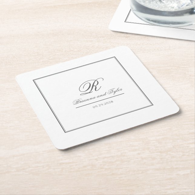 Dessous De Verre Carré Monogramme Mariage classique simple (Incliné)