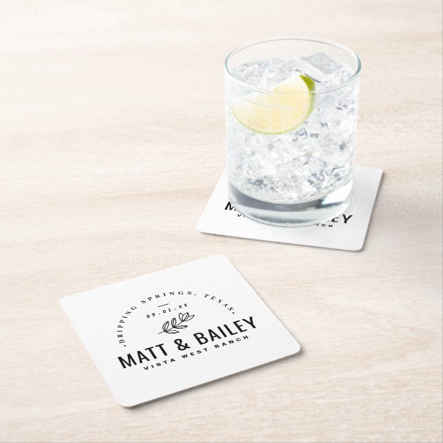 Dessous De Verre Carré Monogramme Mariage de fleurs modernes (En situation)