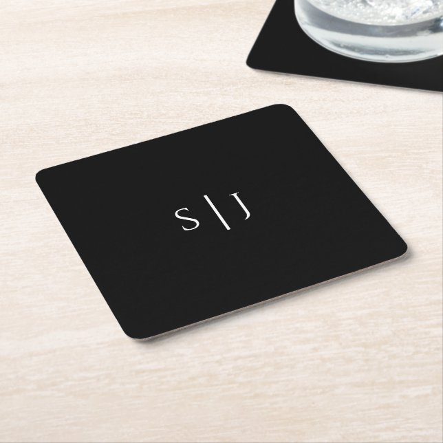 Dessous De Verre Carré Monogramme Mariage noir classique moderne (Incliné)
