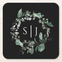 Monogramme Mariage noir vert moderne