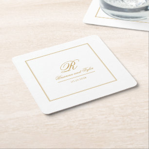 Dessous De Verre Carré Monogramme Mariage or classique simple