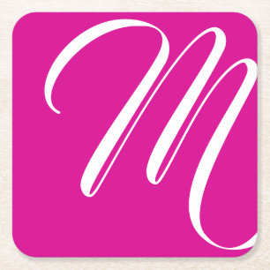 Dessous De Verre Carré Monogramme Minimaliste De Pink Chaud Et De Script 