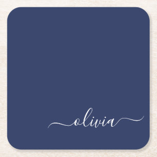 Dessous De Verre Carré Monogramme moderne bleu marine et blanc