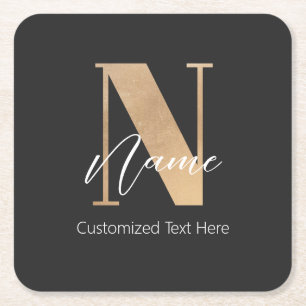Dessous De Verre Carré Monogramme moderne Initiale N & Nom Personnalisé