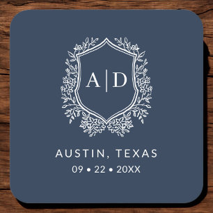 Dessous De Verre Carré Monogramme moderne Mariage Marine Bleu Crest