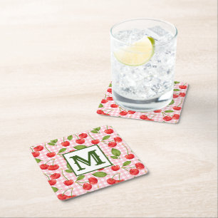Dessous De Verre Carré Monogramme moderne Motif cerise