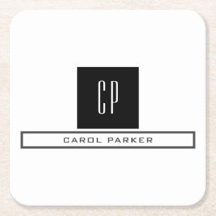 Dessous De Verre Carré Monogramme moderne Professional Plain Nom simple