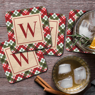 Dessous De Verre Carré Monogramme moderne sur le plateau de Noël
