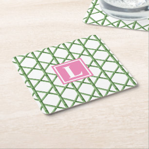 Dessous De Verre Carré Monogramme motif bambou treillis vert Prépa