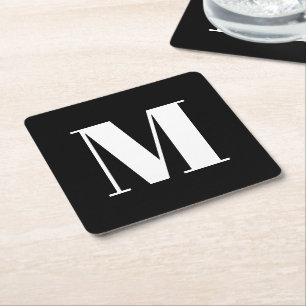 Dessous De Verre Carré Monogramme noir blanc coutume initiale moderne